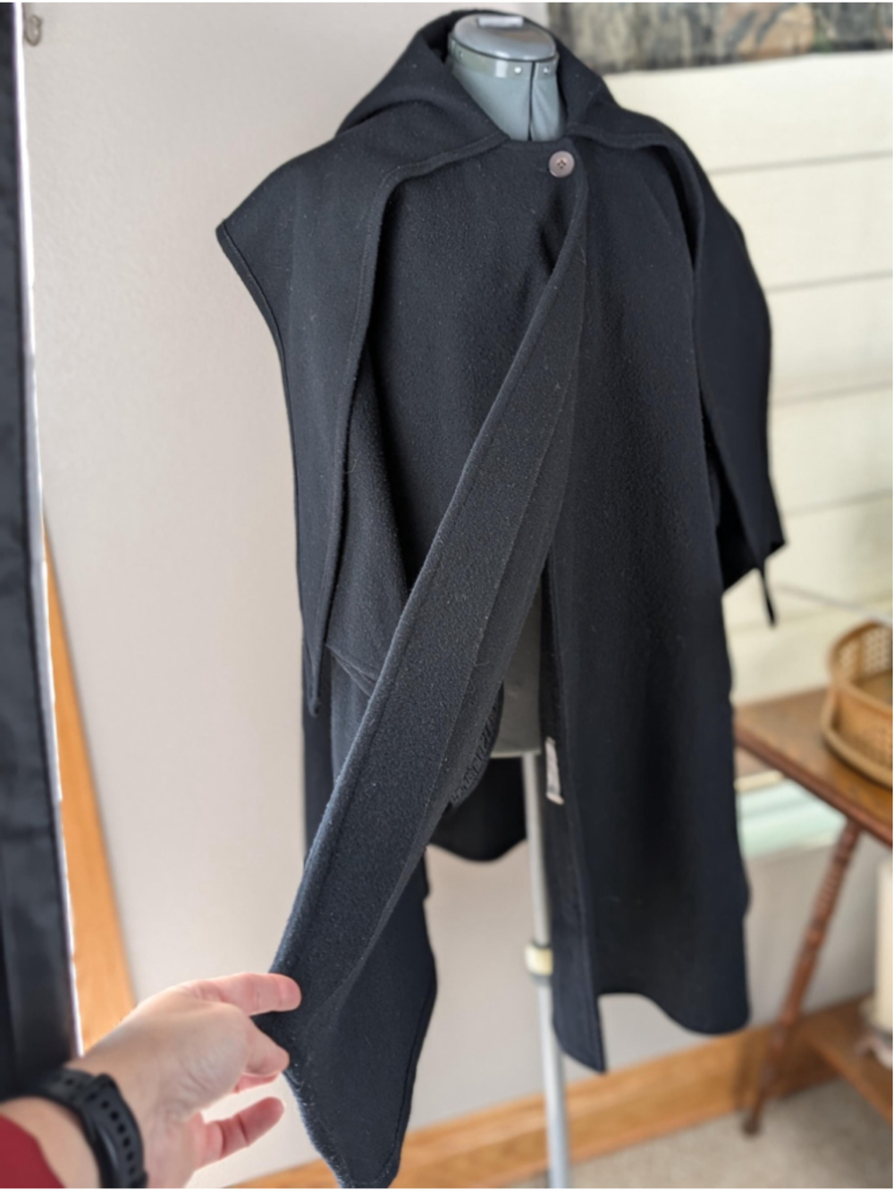 Vintage Forecaster Black Wool Cape Coat – Hooded Cape – Made in USA – Late 1970s - Picture 3 of 14
